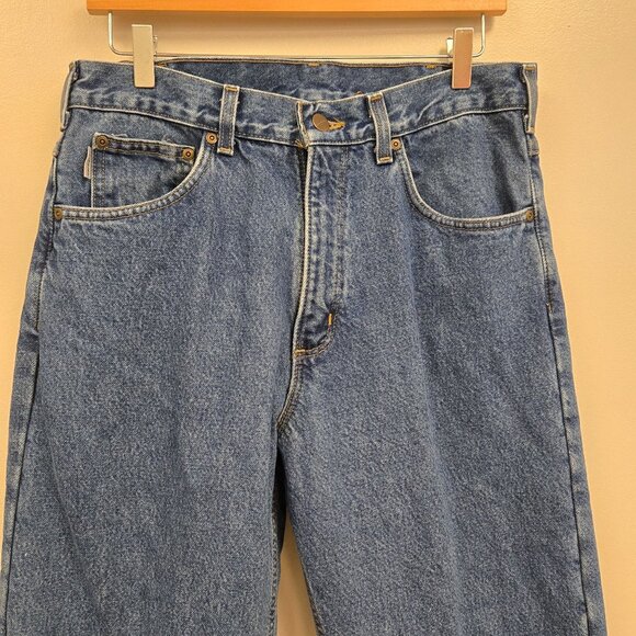 Carhartt Mens 36 Blue Denim Flannel Lined Relaxed Fit Jeans 8172 Made In USA - Picture 4 of 16